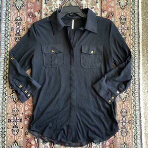 Poof Women's Black Button Down Shirt💕 Medium Back Sheer